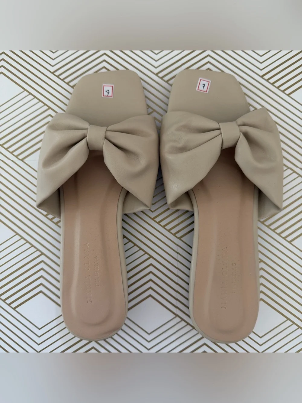 Beige Bow Slide Sandals - Women's Casual Slip-Ons Size 7